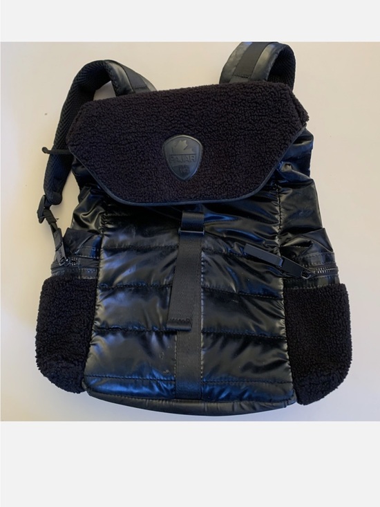 Pajar Handbags - Pajar Glossy Shearling Black Puffer Backpack with Sherpa Trim